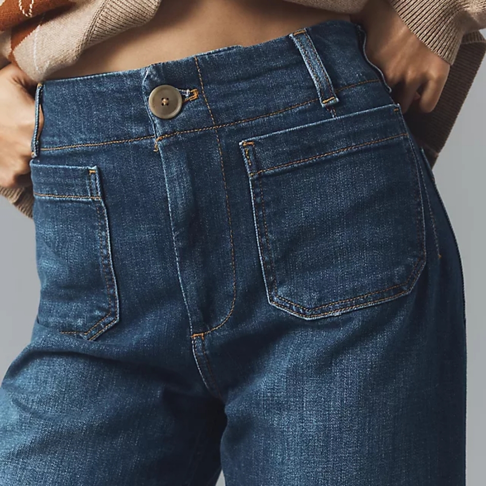 Anthropologie Dark Blue Wide-Leg Denim Jeans (fit approx 32) - Picture 3 of 13